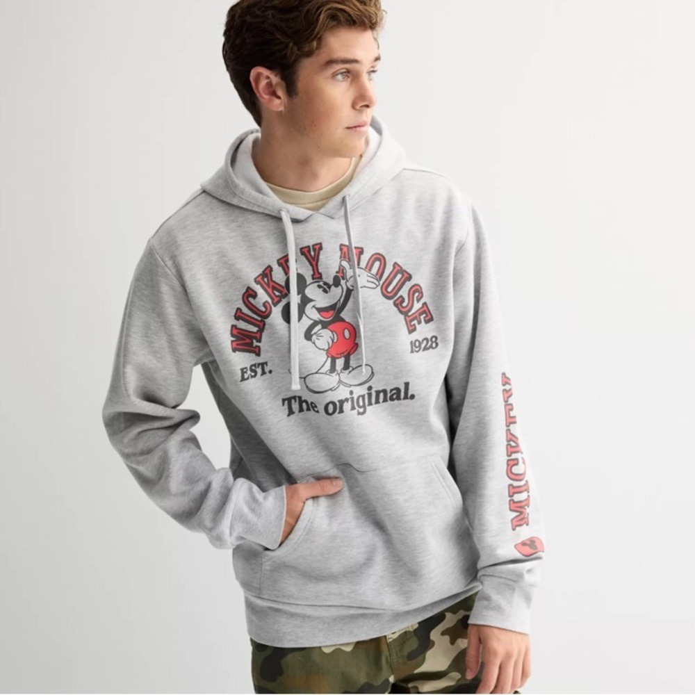 Disney Men's Small Hoodie Gray Mickey Mouse The Original 1928 Graphic Fleece NEW